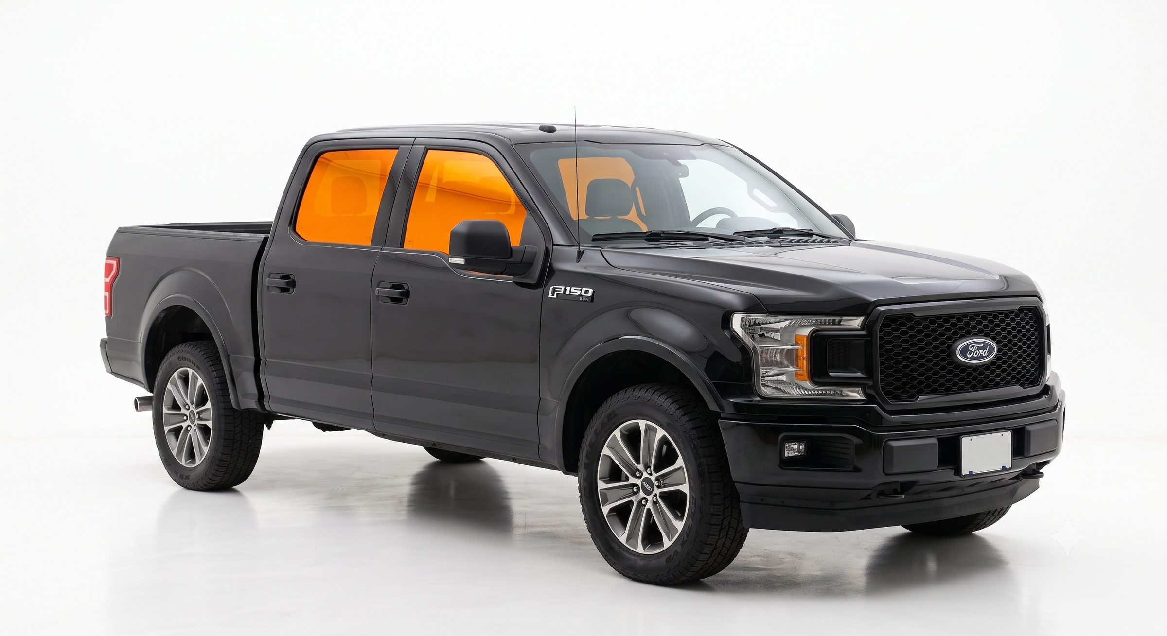 Full window tint coverage on a crew-cab pickup truck